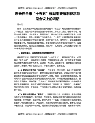 市长在全市“十五五”规划纲要编制征求意见会议上的讲话