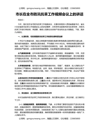 市长在全市防汛抗旱工作视频会议上的讲话