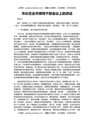 市长在全市领导干部会议上的讲话
