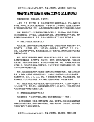 市长在全市高质量发展工作会议上的讲话