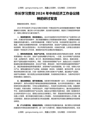 市长学习贯彻2024年中央经济工作会议精神的研讨发言