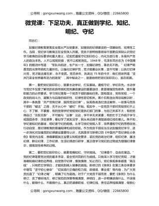 微党课：下足功夫，真正做到学纪、知纪、明纪、守纪