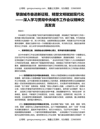 擎旗城市奋进新征程，精塑文明赋能现代化——深入学习贯彻中央城市工作会议精神交流发言