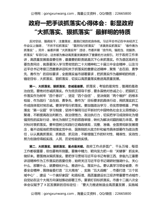 政府一把手谈抓落实心得体会：彰显政府“大抓落实、狠抓落实”最鲜明的特质