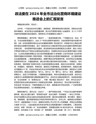 政法委在2024年全市法治化营商环境建设推进会上的汇报发言