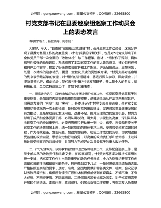 村党支部书记在县委巡察组巡察工作动员会上的表态发言