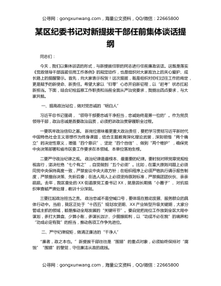 某区纪委书记对新提拔干部任前集体谈话提纲