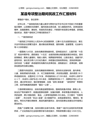 某县专项整治期间民政工作汇报材料