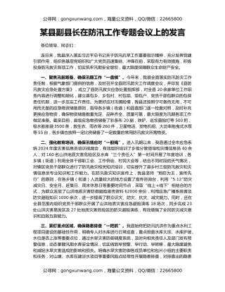 某县副县长在防汛工作专题会议上的发言