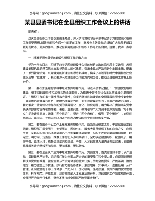 某县县委书记在全县组织工作会议上的讲话