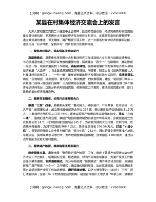某县在村集体经济交流会上的发言