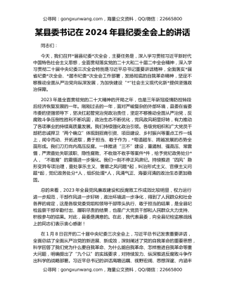 某县委书记在2024年县纪委全会上的讲话