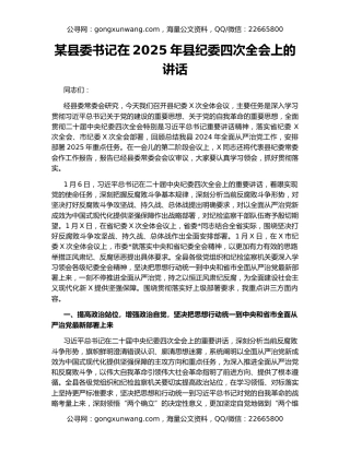 某县委书记在2025年县纪委四次全会上的讲话