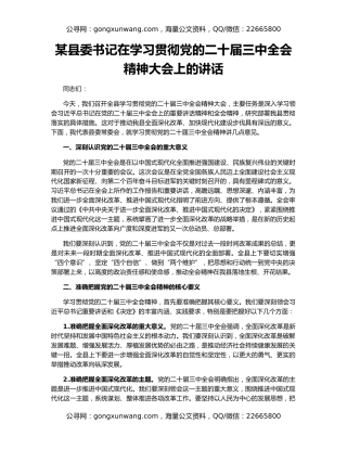 某县委书记在学习贯彻党的二十届三中全会精神大会上的讲话