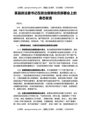 某县政法委书记在政治督察动员部署会上的表态发言