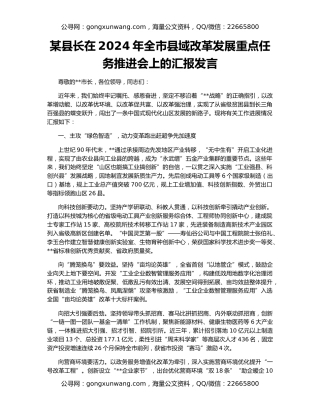 某县长在2024年全市县域改革发展重点任务推进会上的汇报发言
