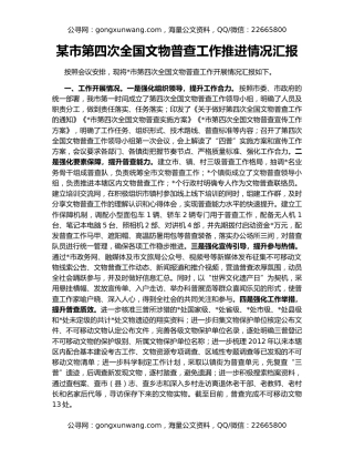 某市第四次全国文物普查工作推进情况汇报