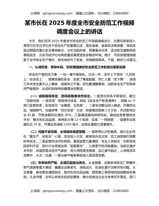 某市长在2025年度全市安全防范工作视频调度会议上的讲话