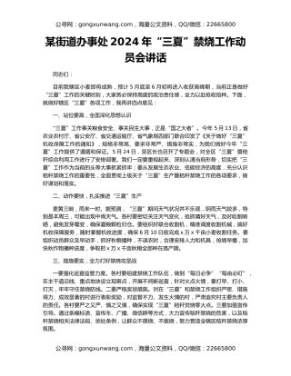 某街道办事处2024年“三夏”禁烧工作动员会讲话