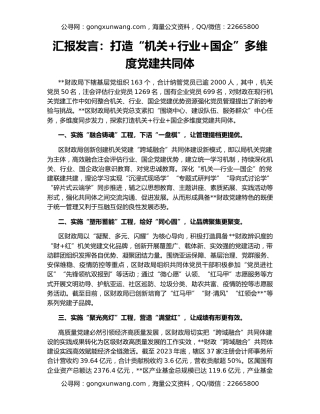 汇报发言：打造“机关+行业+国企”多维度党建共同体