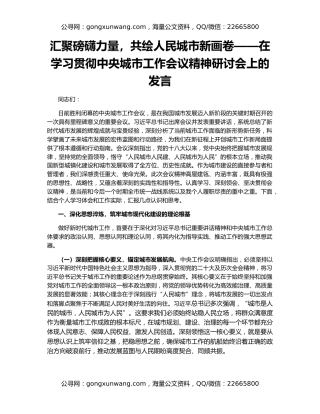 汇聚磅礴力量，共绘人民城市新画卷——在学习贯彻中央城市工作会议精神研讨会上的发言