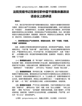 法院党组书记在新任职中层干部集体廉政谈话会议上的讲话