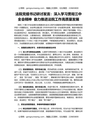 法院党组书记研讨发言：深入学习贯彻三中全会精神  奋力推进法院工作高质量发展