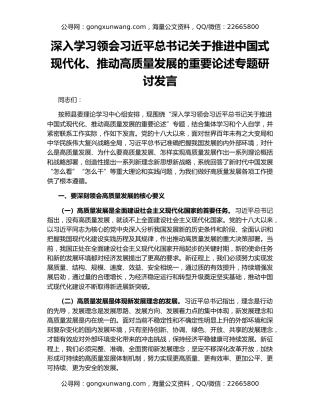 深入学习领会习近平总书记关于推进中国式现代化、推动高质量发展的重要论述专题研讨发言