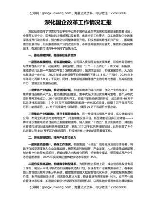 深化国企改革工作情况汇报