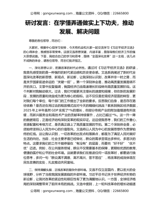 研讨发言：在学懂弄通做实上下功夫，推动发展、解决问题