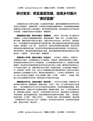 研讨发言：抓实基层党建，绘就乡村振兴“美好蓝图”