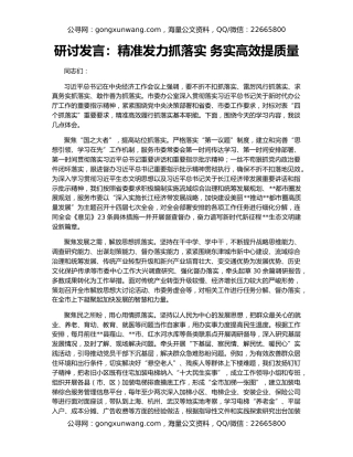 研讨发言：精准发力抓落实 务实高效提质量