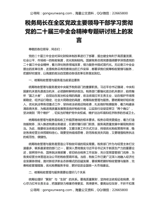 税务局长在全区党政主要领导干部学习贯彻党的二十届三中全会精神专题研讨班上的发言
