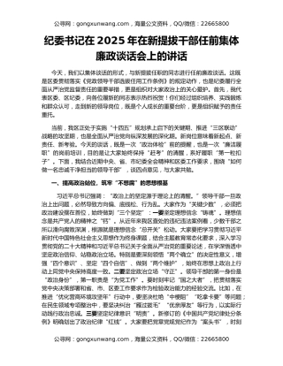 纪委书记在2025年在新提拔干部任前集体廉政谈话会上的讲话