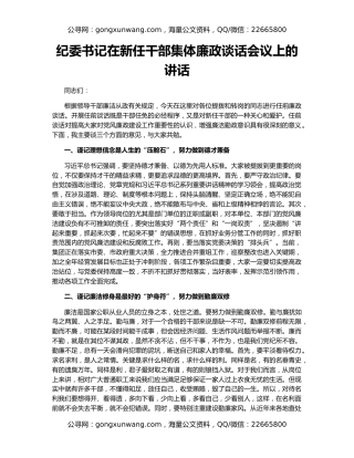 纪委书记在新任干部集体廉政谈话会议上的讲话