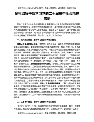 纪检监察干部学习党的二十届三中全会精神感悟