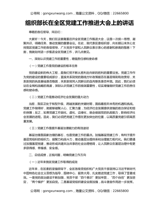 组织部长在全区党建工作推进大会上的讲话