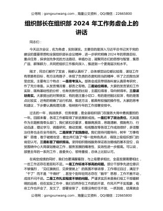 组织部长在组织部 2024 年工作务虚会上的讲话