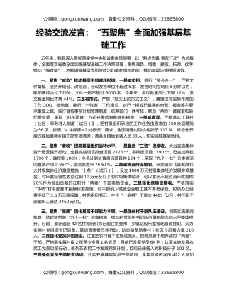 经验交流发言：“五聚焦”全面加强基层基础工作