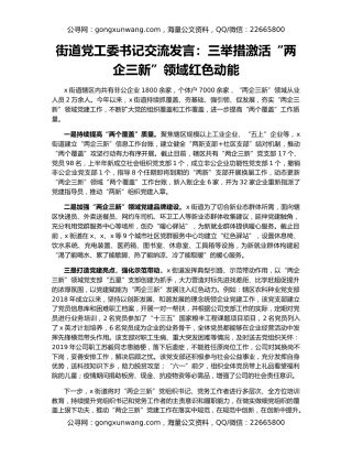 街道党工委书记交流发言：三举措激活“两企三新”领域红色动能