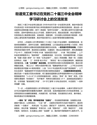 街道党工委书记在党的二十届三中全会精神学习研讨会上的交流发言