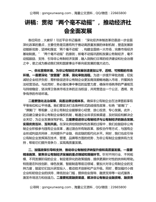 讲稿：贯彻“两个毫不动摇”，推动经济社会全面发展