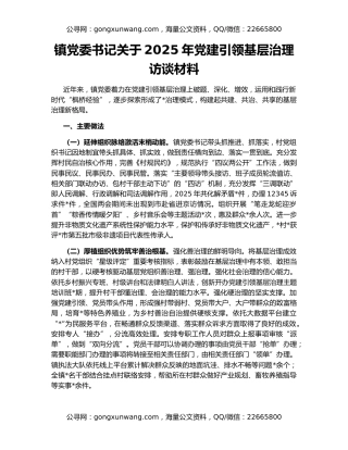 镇党委书记关于2025年党建引领基层治理访谈材料