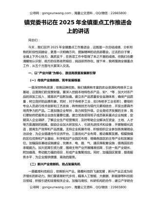 镇党委书记在2025年全镇重点工作推进会上的讲话