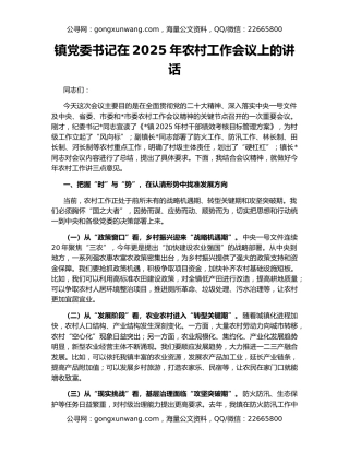 镇党委书记在2025年农村工作会议上的讲话