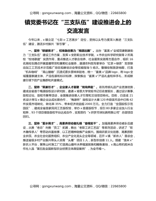 镇党委书记在“三支队伍”建设推进会上的交流发言