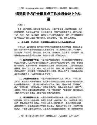 镇党委书记在全镇重点工作推进会议上的讲话