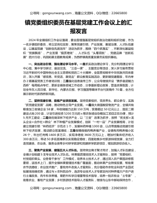 镇党委组织委员在基层党建工作会议上的汇报发言