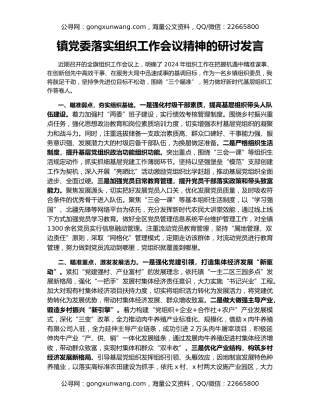 镇党委落实组织工作会议精神的研讨发言