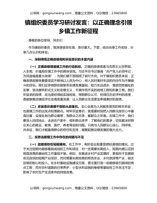 镇组织委员学习研讨发言：以正确理念引领乡镇工作新征程